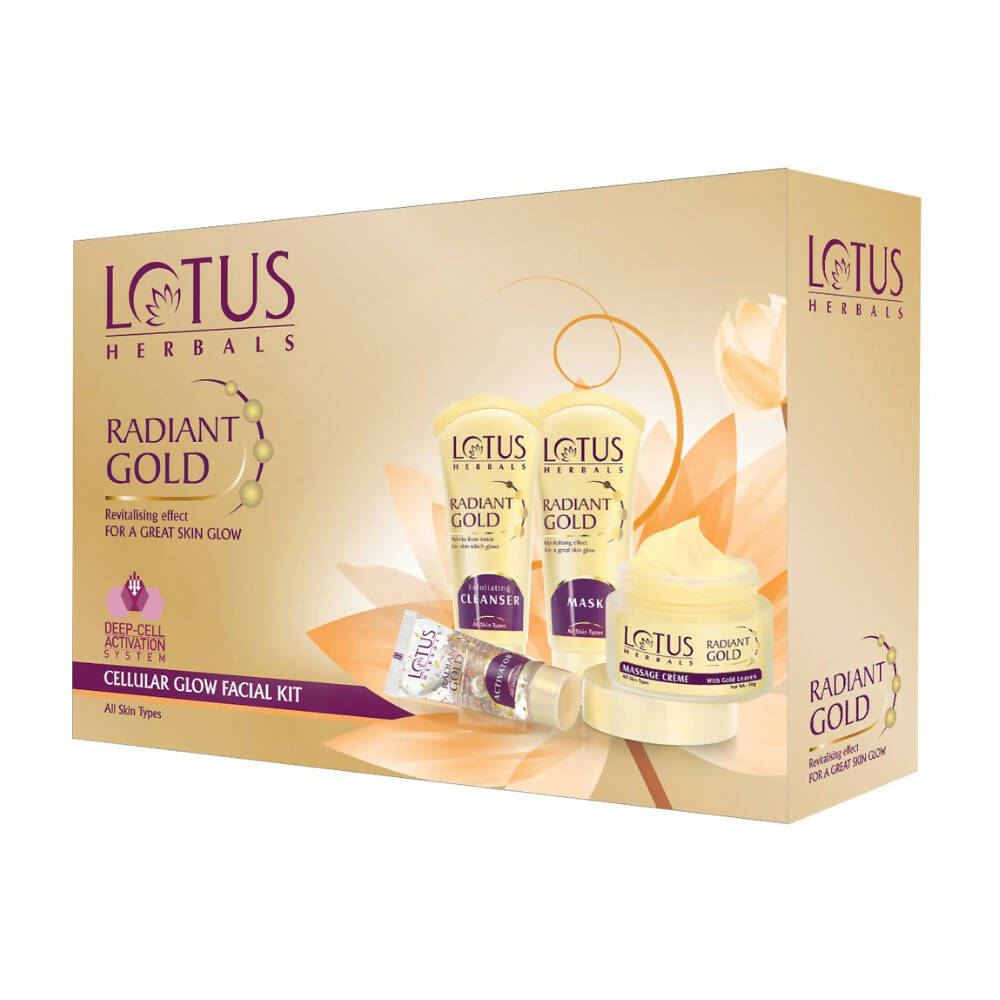 Lotus Herbals Radiant Gold Cellular Glow Facial Kit For All Skin Types | Grocsy