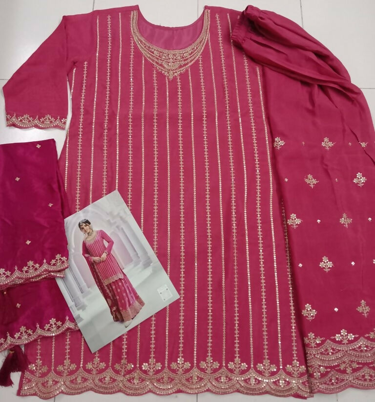 Vastranavya Exquisite Pink Heavy Chinon with Embroidered & Sequins Work Salwar Suits | Grocsy