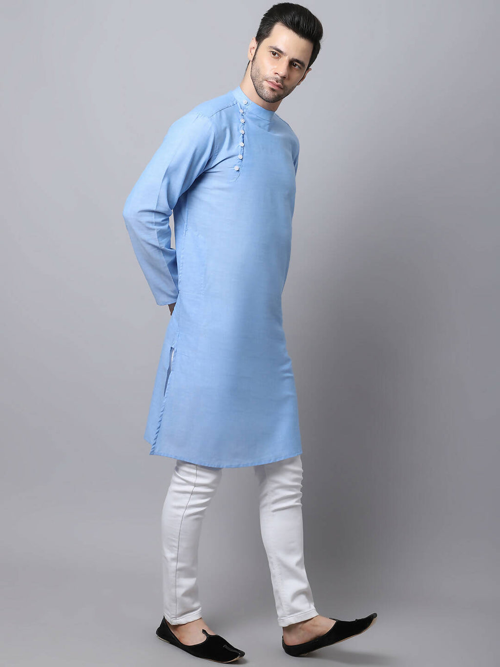 Even Apparels Blue Pure Cotton Men's Kurta With Side Placket (MMS503) | Grocsy