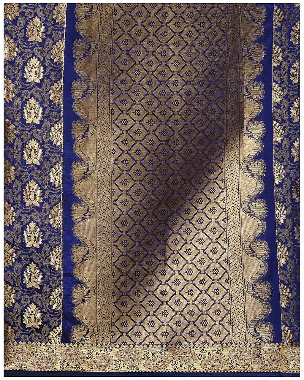 Mimosa Women's navy Blue Kanchipuram Silk Saree With Unstitched Blouse Piece | Grocsy