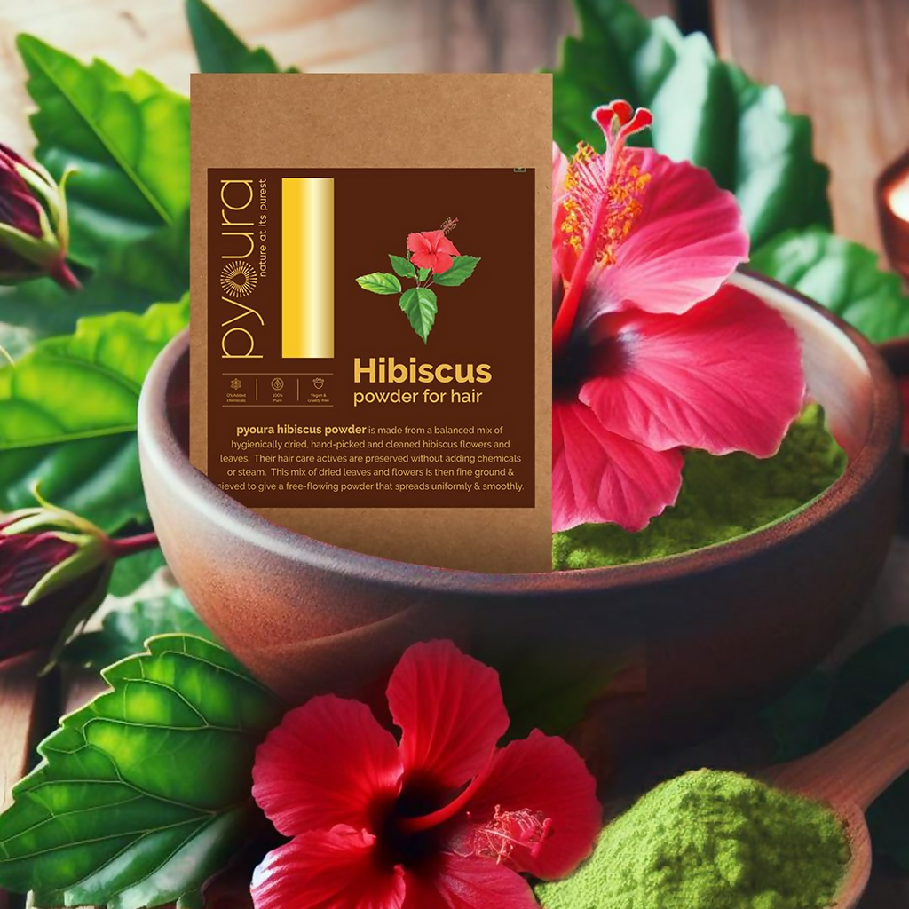 Pyoura Hibiscus Powder 100% Pure & Natural Blend Of Flowers & Leaves Hair Mask | Grocsy