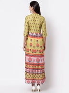 Myshka Women's Multi Cotton Printed 3/4 Sleeve Mandarin Neck Casual Dress | Grocsy