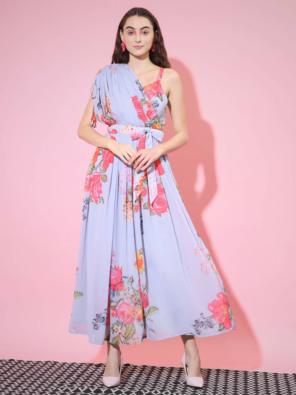 Myshka Women's Grey Floral Printed Empire Dress | Grocsy