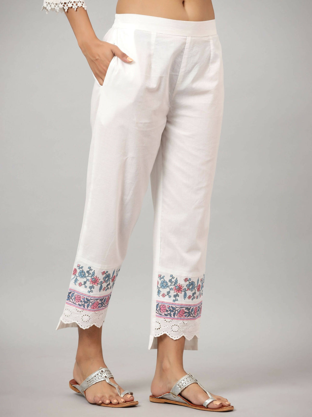 Juniper Women's Off-White Cambric Printed Stright Kurta Sets | Grocsy
