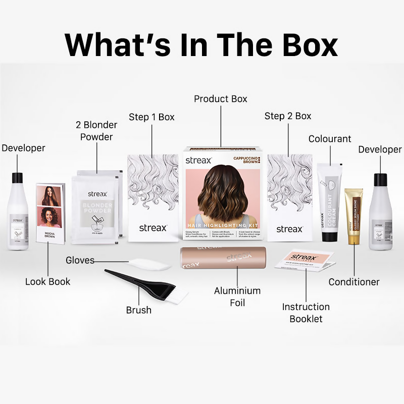 Streax Hair Colour Highlighting Kit - Cappuccino Brown | Grocsy