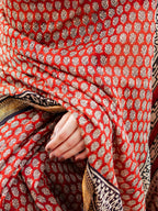 Zibaa Hand-Blocked Pure Maheshwari Silk Red Saree - Small Motifs | Grocsy