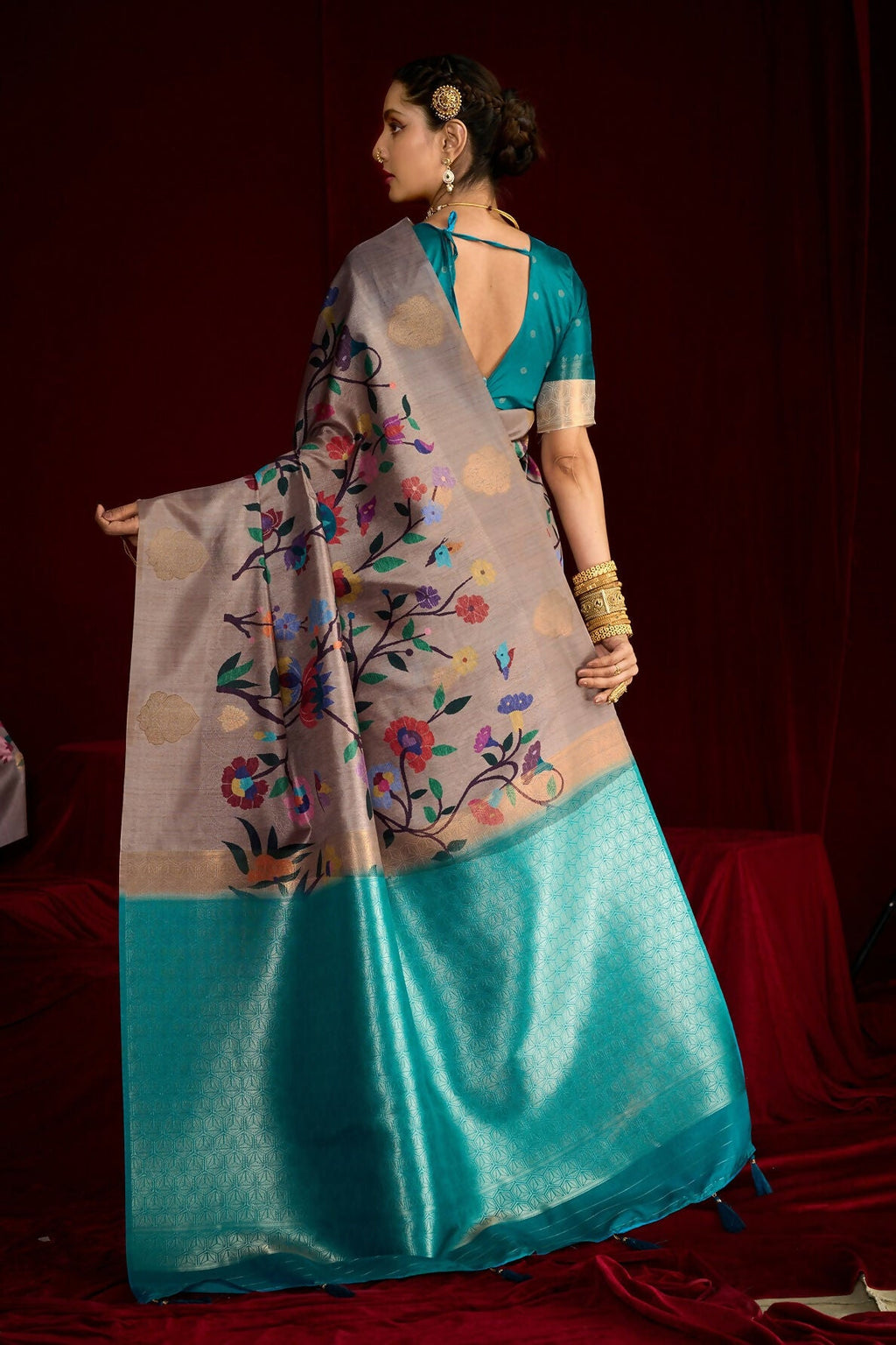 Joban Fashion Multi Color Soft Silk Weaving Fabric With Digital Jamdani Print With Jacquard Rich Pallu & Blouse With Spring Tassels | Grocsy