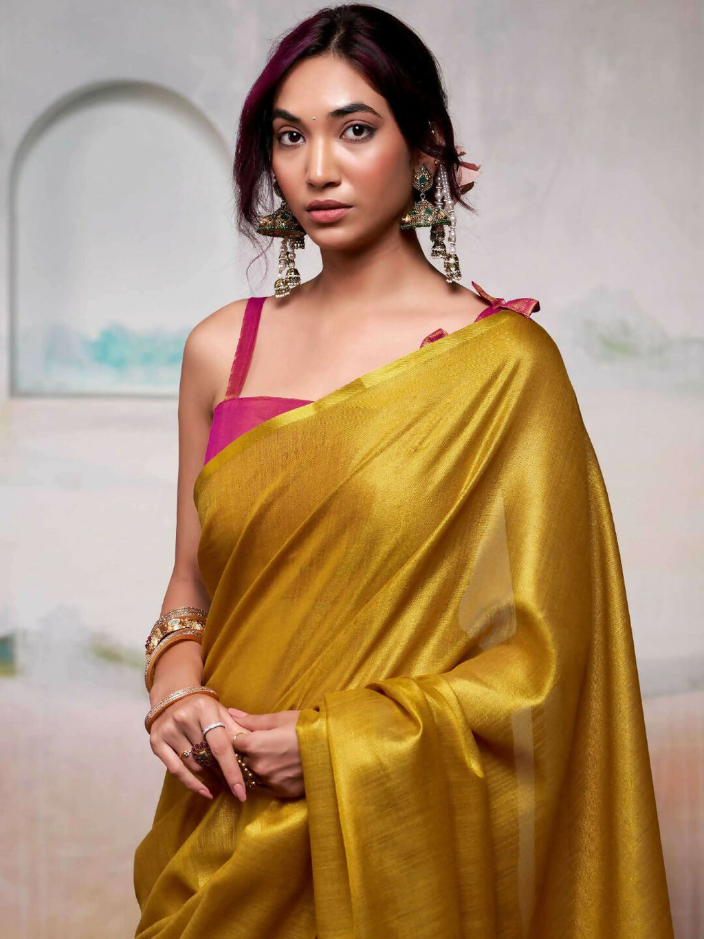 Shree Shyam Fashion Tissue Silk Yellow Saree | Grocsy