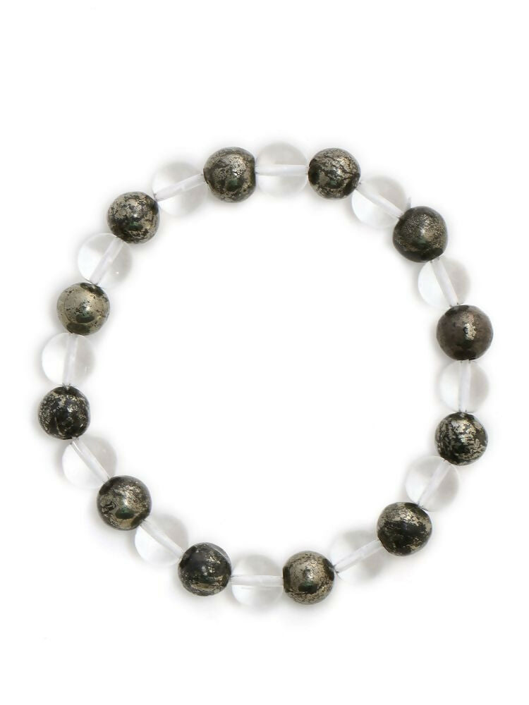 Clear Quatrz & Pyrite Black and White Beads Bracelet - Ruby Raang | Grocsy