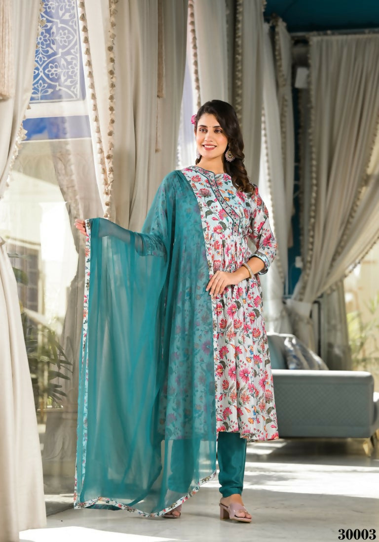 Designer Stylish Mid Night Blue Rubi Silk Stitched Suit With Dupatta - Kiyara | Grocsy