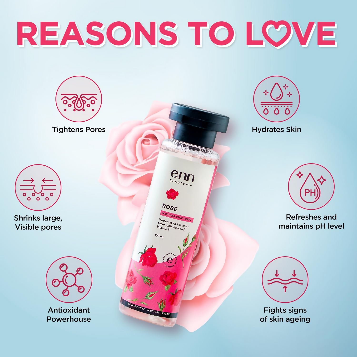 Enn Rose Water Soothing Face Toner With Natural Rose & Vitamin E For Pore Tightening | Grocsy
