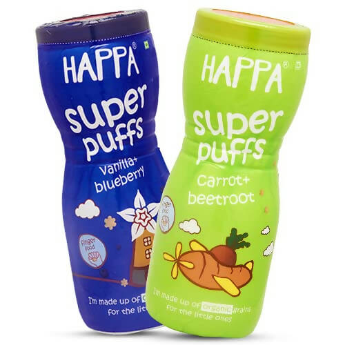 Happa Organic Multigrain Vanilla Blueberry & Carrot Beetroot Melts Super Puffs Combo(8 Months+) | Grocsy