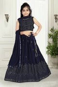 Wedding Designer Navy Blue Pure Georgette Kidswear Lehenga - Aaradhna | Grocsy