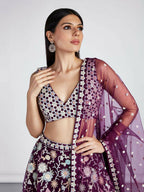 House of Panchhi Burgundy Net heavy Sequinse embroidery Semi-Stitched Lehenga choli & Dupatta | Grocsy
