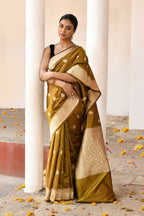Joban Fashion Olive Pure Katan Pure Handloom Banarasi Silk Saree | Grocsy