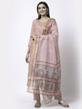 Myshka Women Peach Silk Blend Embroidered 3/4 Sleeve Round Neck Kurta Pant Dupatta Set | Grocsy