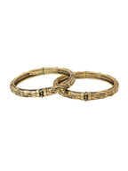 NVR Women Set of 2 Gold-Polished Floral Design Oxidised Bangles
