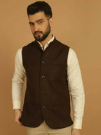 Even Apparels Pure Wool Nehru Jacket - Brown | Grocsy
