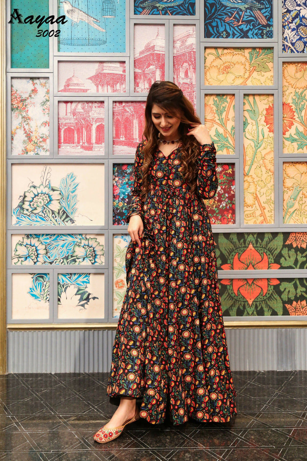 Aayaa Pure Ab Cotton Gown With Heavy Digital Print - Multi Color | Grocsy