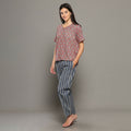 Breathables Women Cotton Printed Loungewear Kurta And Pants Co-Ord Set Pink & Navy I Nightwear | Grocsy