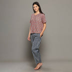 Breathables Women Cotton Printed Loungewear Kurta And Pants Co-Ord Set Pink & Navy I Nightwear | Grocsy