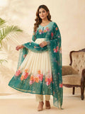 Teeya Creation Womens New Fancy Fox Georgette Heavy Quality Fabric With Handwork Teal Gown Set | Grocsy