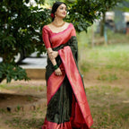 DEIANA'S Beautiful Designer Golden zari Soft Lichi Silk Saree - Green | Grocsy