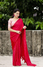 Red Silk Blend Ethnic Motifs Saree with Unstitched Blouse - Hiral Fashion | Grocsy