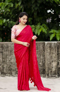 Red Silk Blend Ethnic Motifs Saree with Unstitched Blouse - A2M | Grocsy