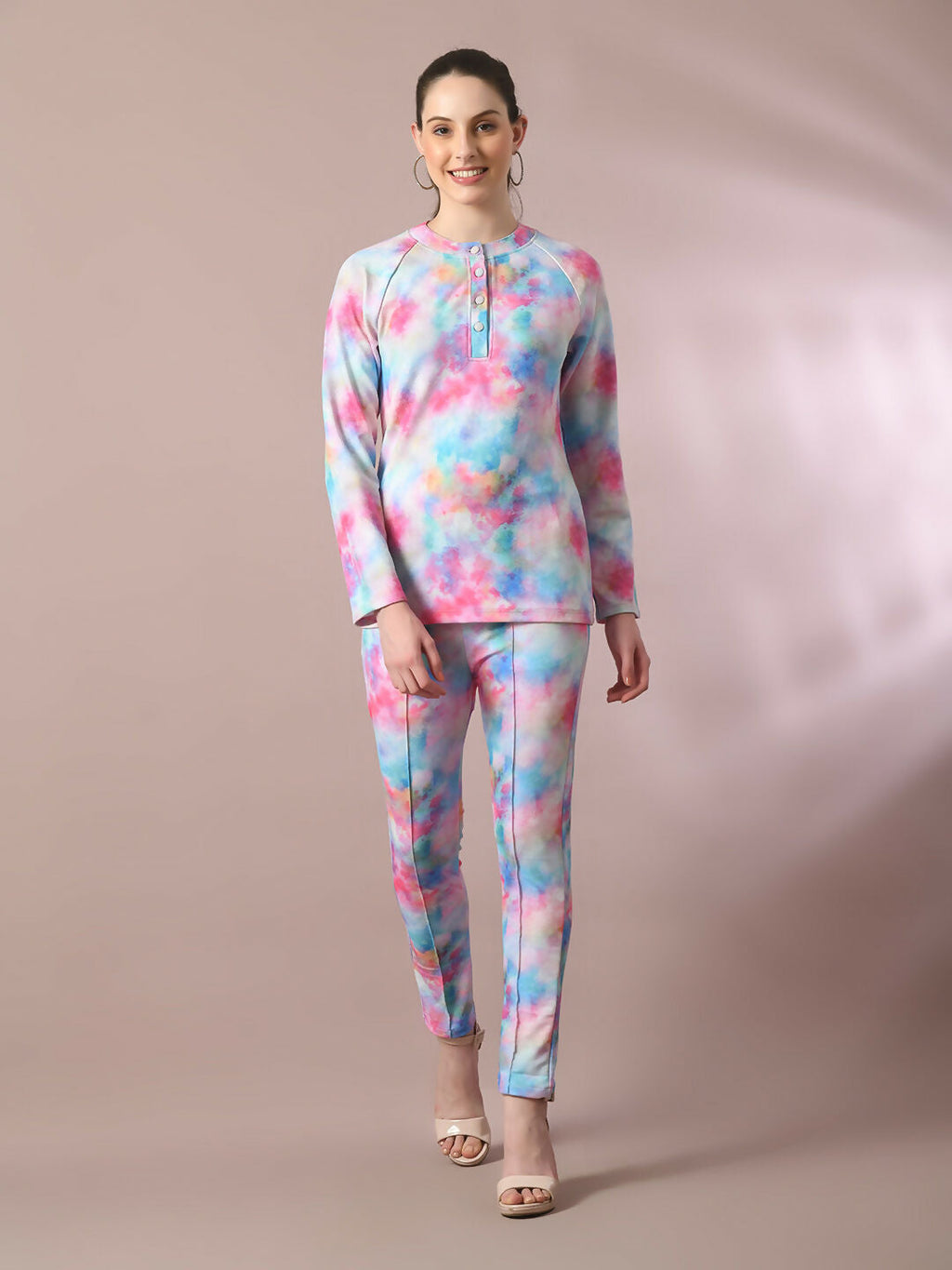 Myshka Women's Multi Printed Round Neck Party Top With Trousers Co-ord set | Grocsy
