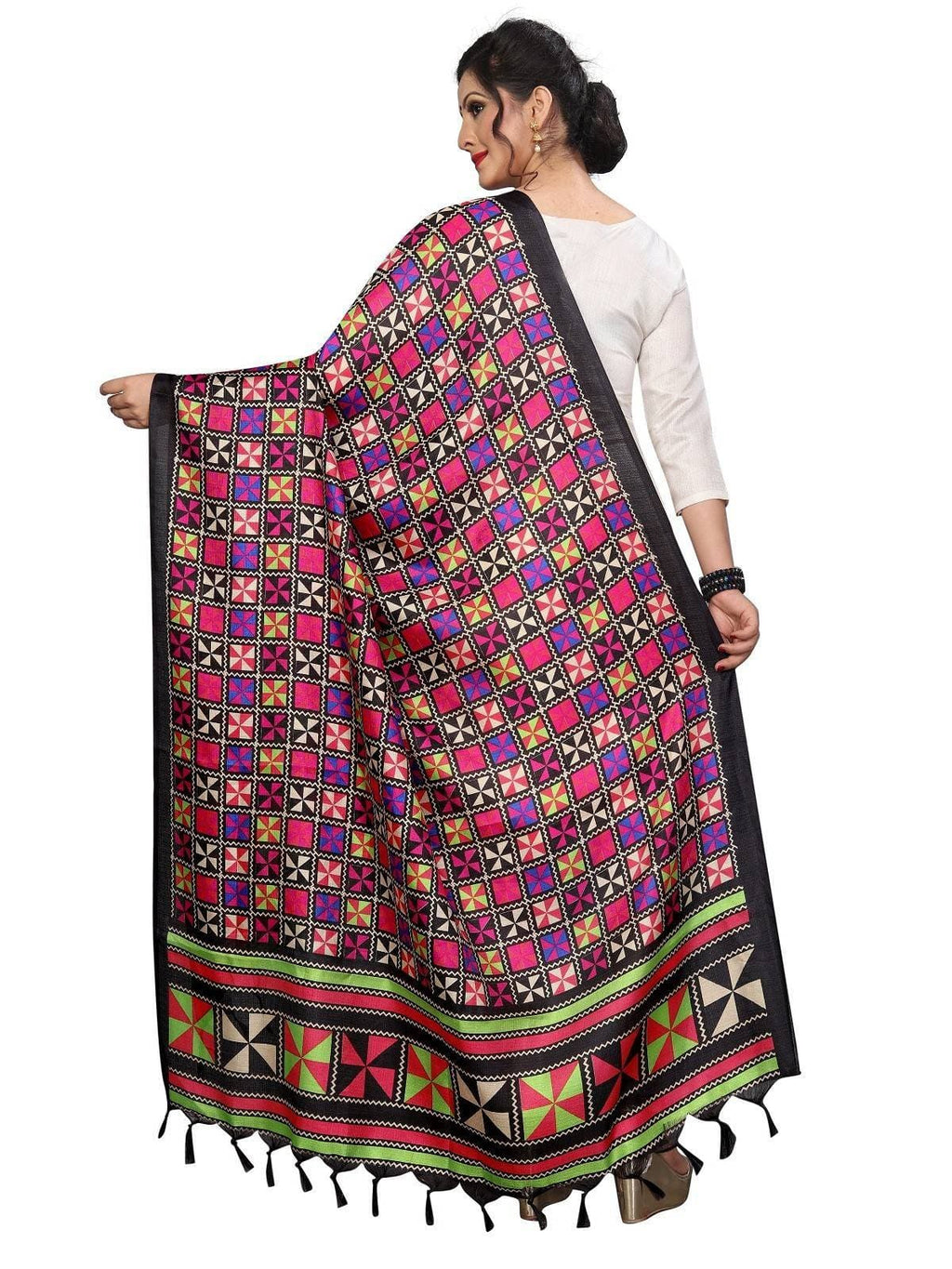 Vamika Multi coloured Printed Khadi Bhagalpuri Latest Traditional Dupatta | Grocsy