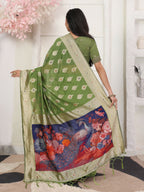 Shree Shyam Fashion Linen Cotton Green Saree | Grocsy