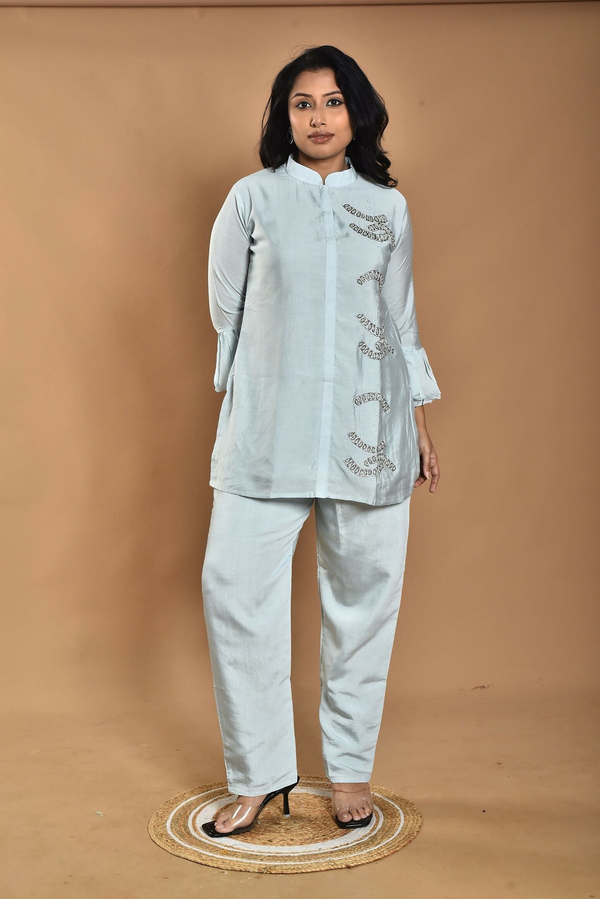 Morchari Women Hand Embroidery Co-Ords-Light Blue | Grocsy