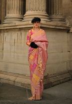 Dahlia Pinksoft Handloom Sik Zari & Thread Work, Contrast Pallu Saree - Rajtex Kube Silk | Grocsy