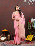 Lorenvalley Fashion Pink Cotton Woven Design with Zari Weaving Design Saree | Grocsy