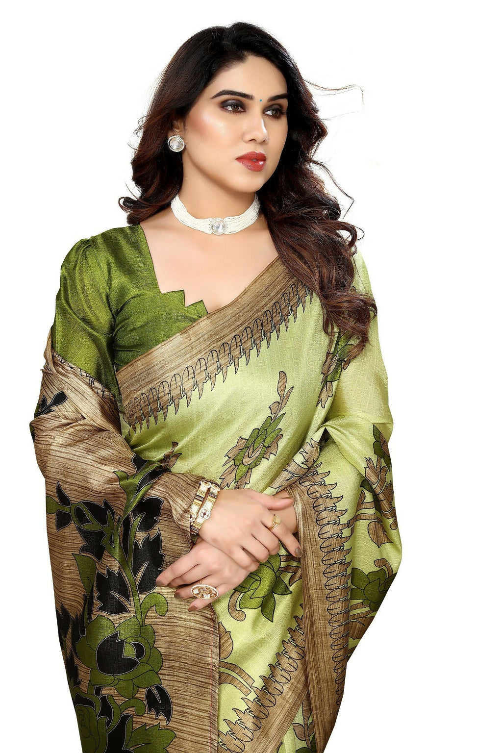 Vamika pista Printed Art Silk Saree | Grocsy