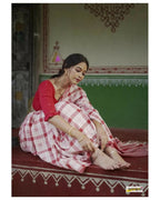 Exclusive Collection Beautiful Check Red Pure Cotton Woven Handloom Saree With Running Blouse Piece | Grocsy