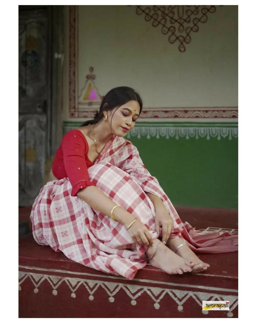 Exclusive Collection Beautiful Check Red Pure Cotton Woven Handloom Saree With Running Blouse Piece | Grocsy