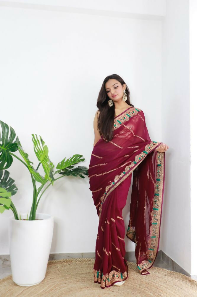 Vamsee Aaradhna Maroon Georgette Saree | Grocsy