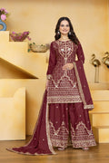 Teeya Creation Maroon Color Natural Crepe Silk Wedding Wear Trending Palazzo Set | Grocsy