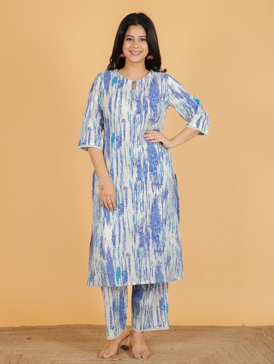 Aramya Straight Kantha Cotton Tie-Dye Print Women's Kurta - Off White | Grocsy