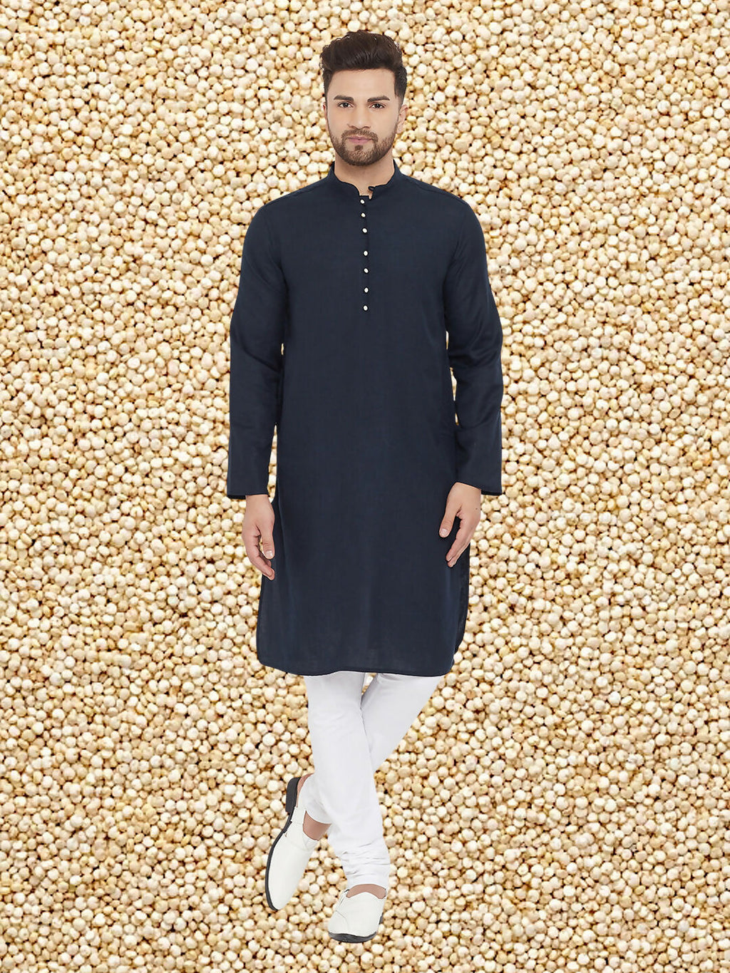 Even Apparels Men's Pure Cotton Navy Kurta | Grocsy