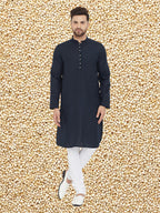 Even Apparels Men's Pure Cotton Navy Kurta | Grocsy