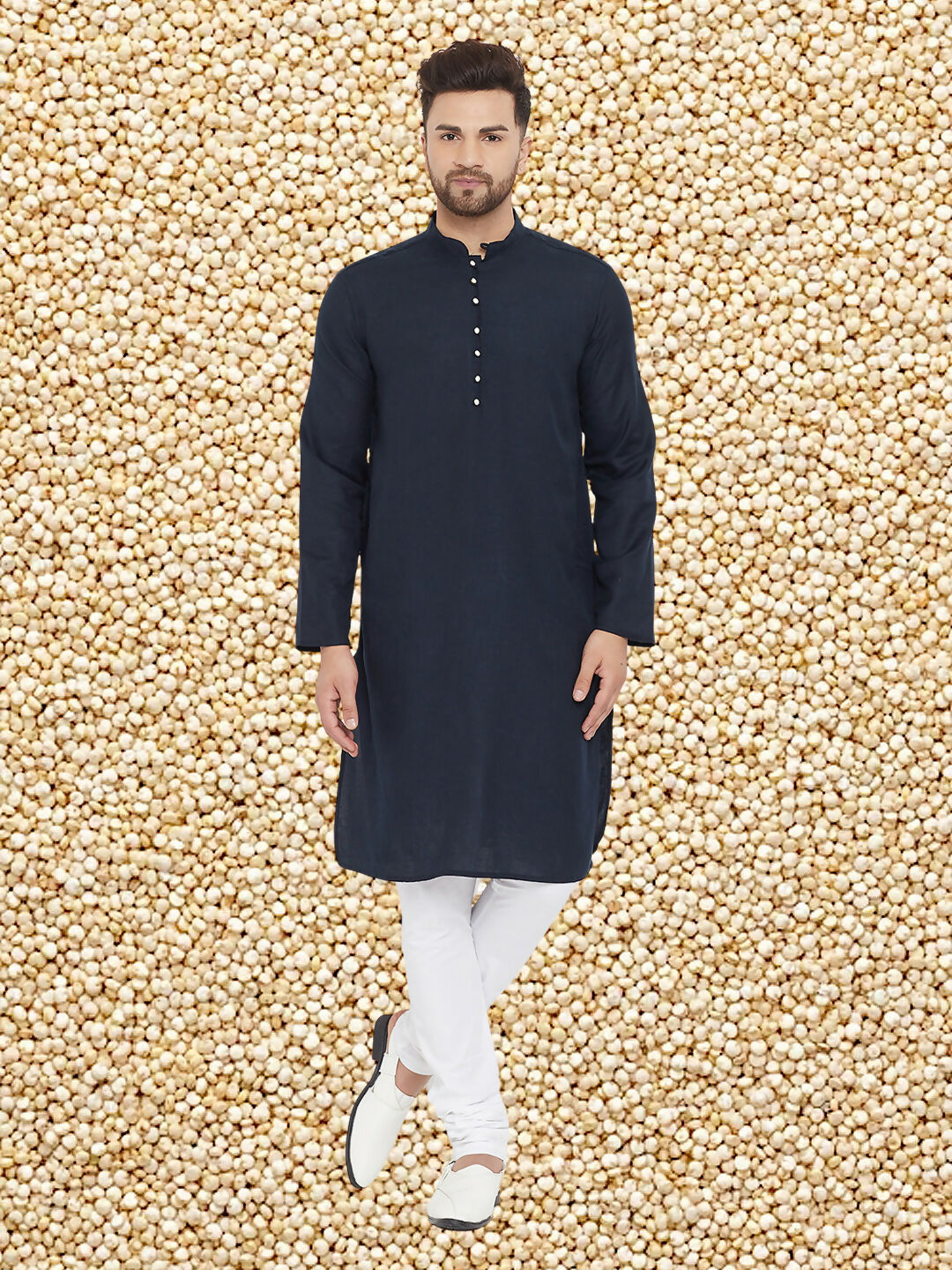 Even Apparels Men's Pure Cotton Navy Kurta | Grocsy