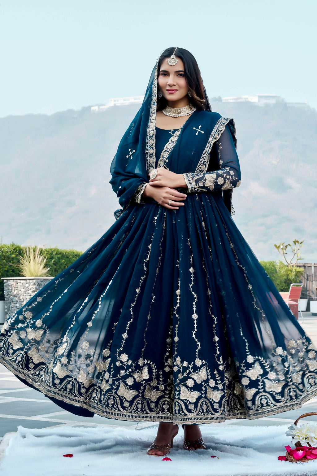 Teeya Creation Womens New Trendy Heavy Cording Sequence & Beads Embroidery Work Teal Gown Set | Grocsy