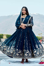 Teeya Creation Womens New Trendy Heavy Cording Sequence & Beads Embroidery Work Teal Gown Set | Grocsy