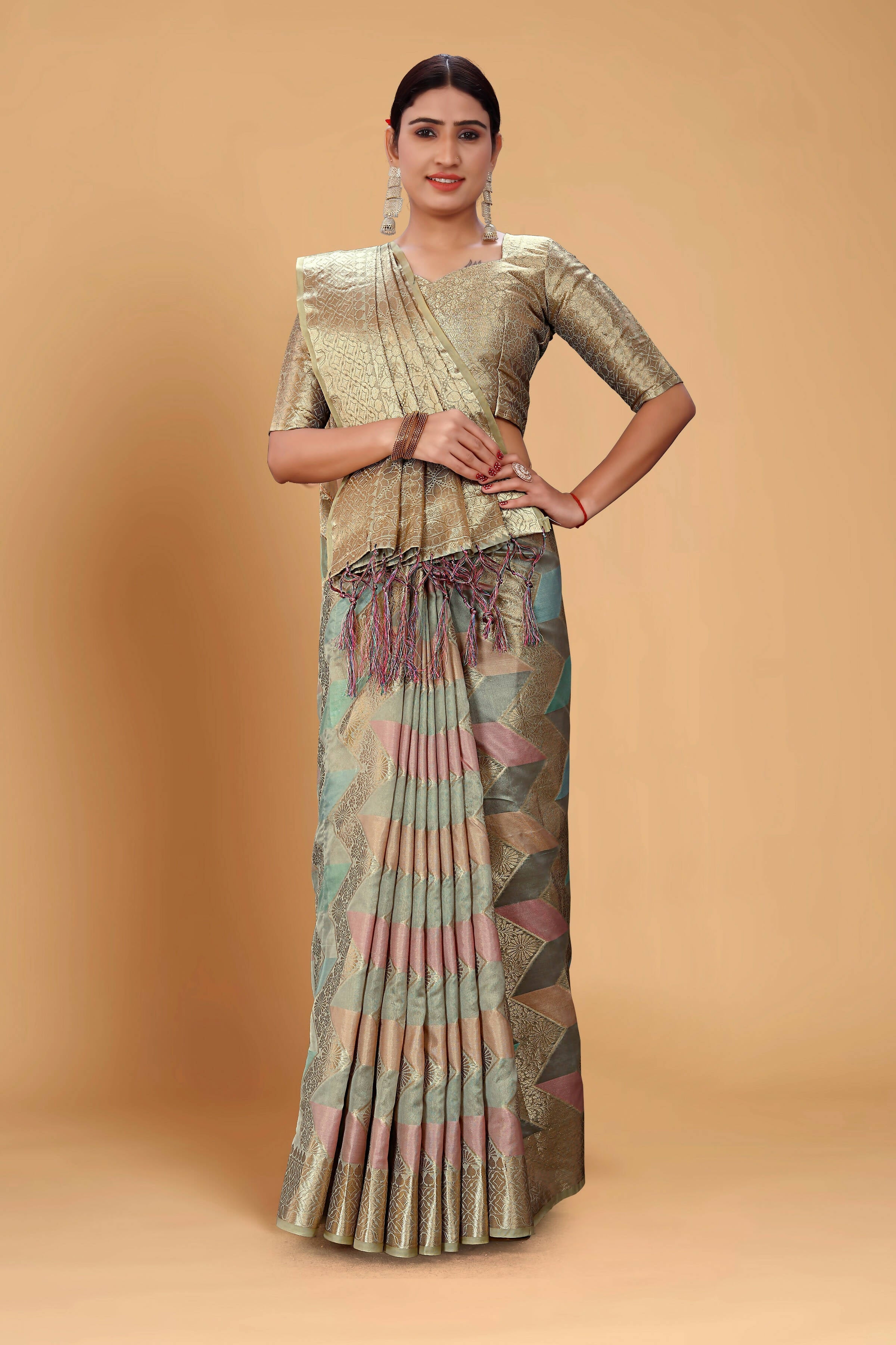 Grey Soft Organza Woven Design Saree With Unstitched Blouse Piece - Zaara | Grocsy