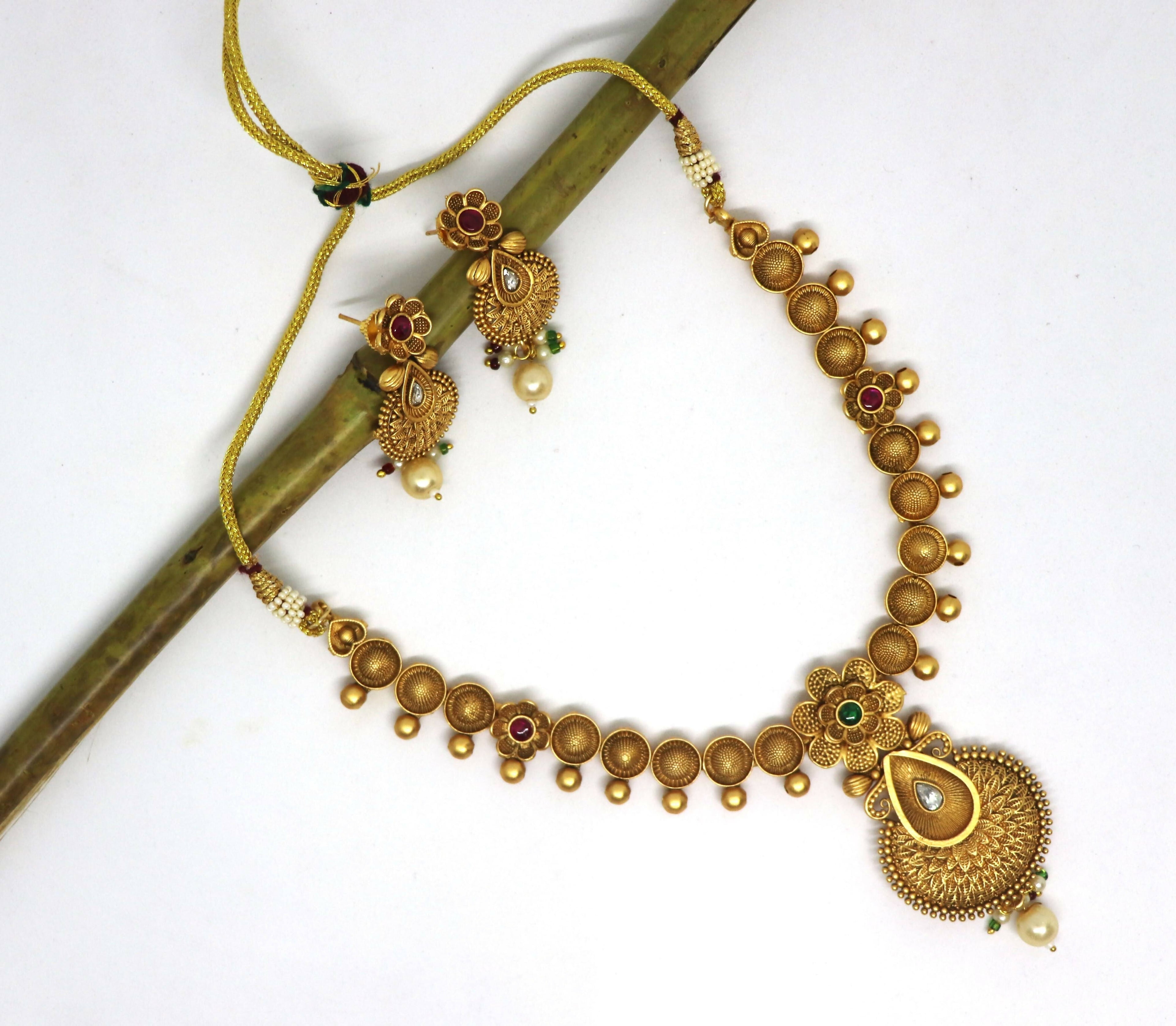 Joban Fashion Gold Pure Brass With Rajwadi Polish Necklace Set | Grocsy