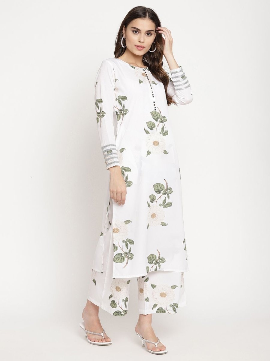 Ahalyaa Women's White Crepe Digital Print Kurta Palazzo Set With Dupatta | Grocsy