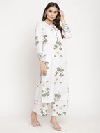 Ahalyaa Women's White Crepe Digital Print Kurta Palazzo Set With Dupatta | Grocsy